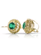 Kolczyki z żółtego 8k złota 333 z Szmaragdem vec002x-em ZSRR styl Vintage Art Deco